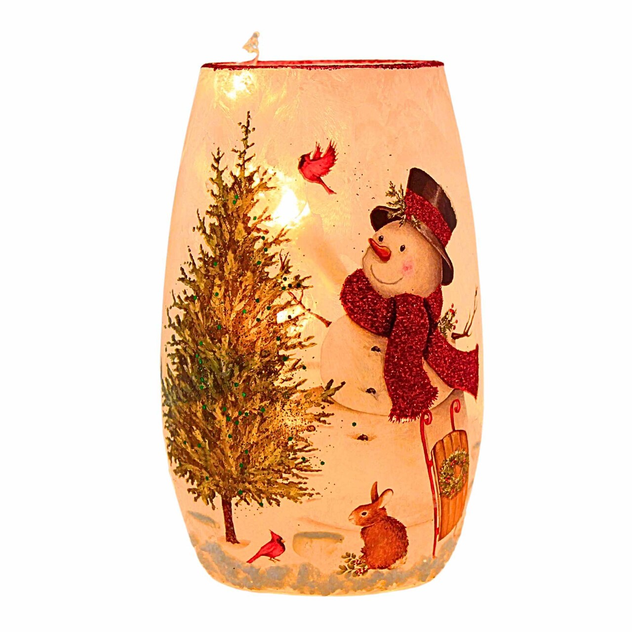 Stony Creek 5.25 In Delightful Snowman Pre-Lit Small Vase Christmas Lighted Glass Accent , Christmas Decor Cardinal Sled Bunny Tree